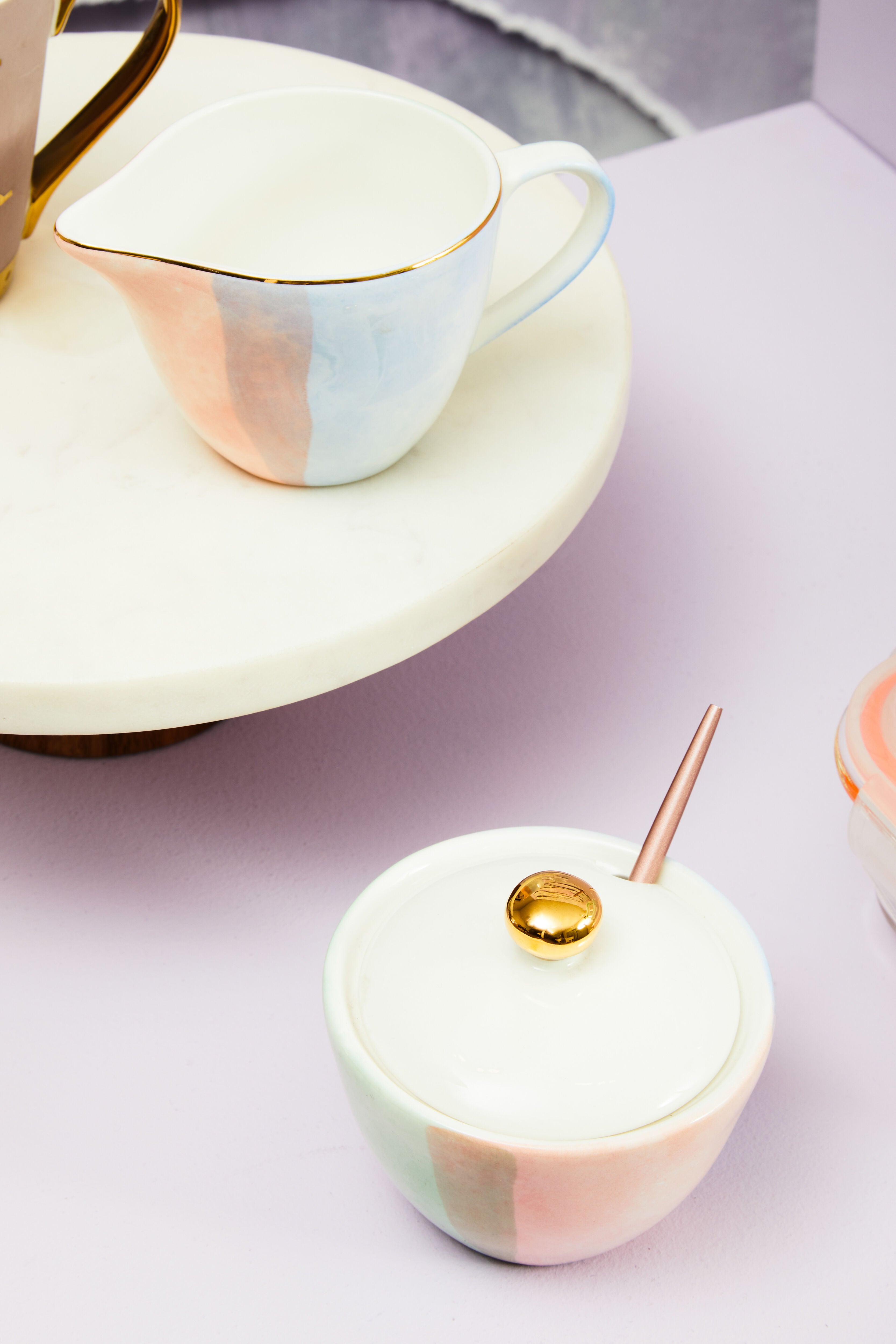 Burano White Marble & Acacia Wood Cake Stand